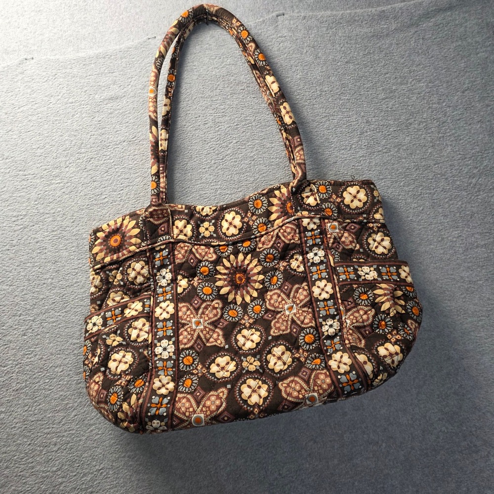 Vera Bradley Canyon Brown Floral Quilted Shoulder Tote Handbag Purse Retired Y2K